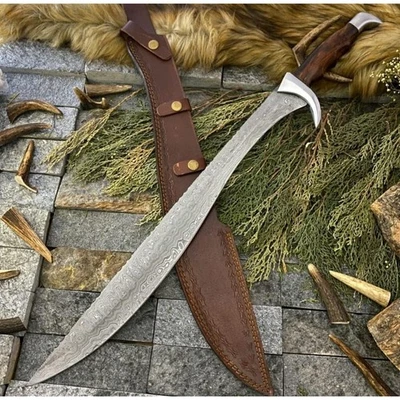 Espada Vikinga Claymore 34" Acero Damasco con Funda de Cuero Hecha a Mano Foto 1 de 4