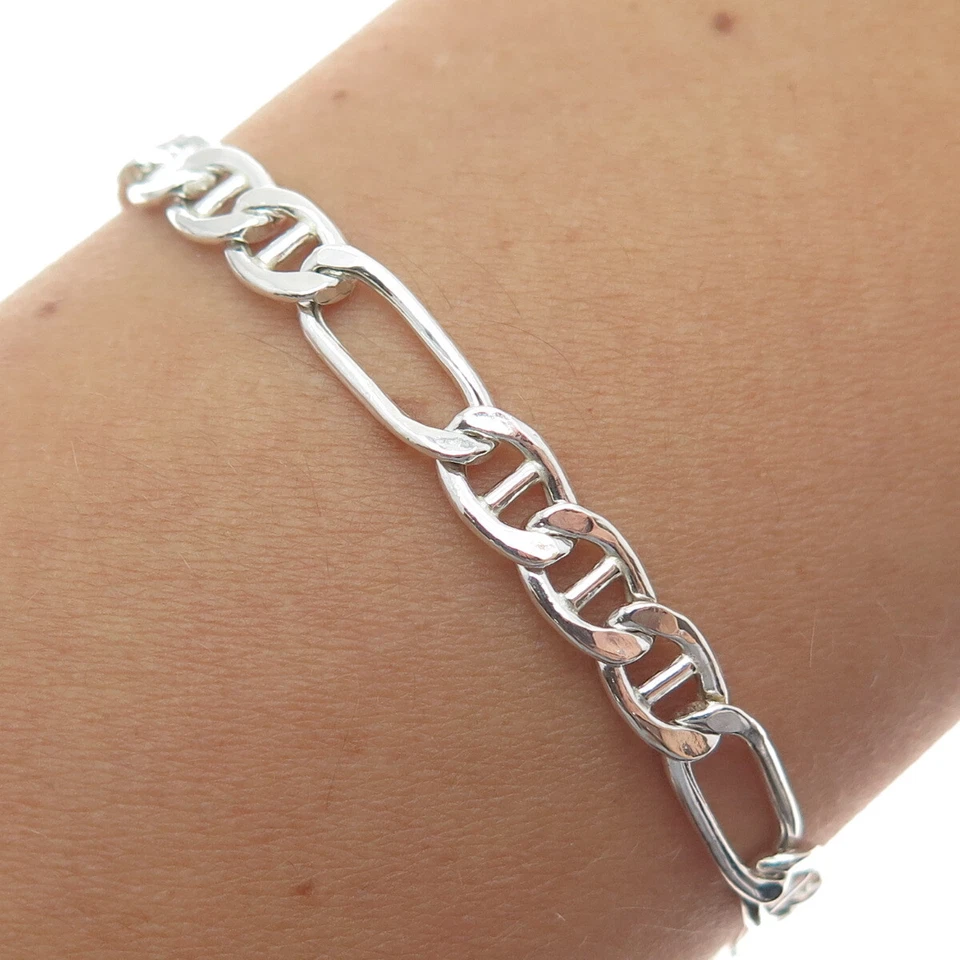 DANECRAFT 925 Sterling Silver Italy Figaro Link Bracelet 7.25" - Image 1 of 4