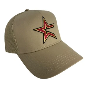 NEW TAN CREAM HOUSTON ASTROS A FRAME TRUCKER ADJUSTABLE SNAPBACK HAT VTG - Picture 1 of 3