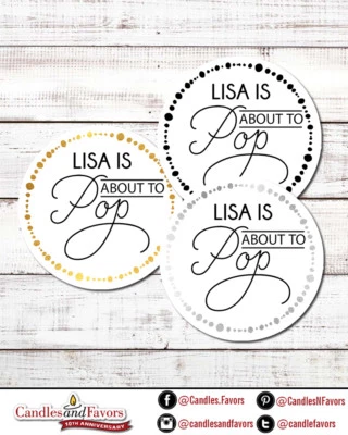 Круглые персонализированные наклейки этикетки для душа ребенка About To Pop® | искусственные металлические точки - Изображение 1 из 2