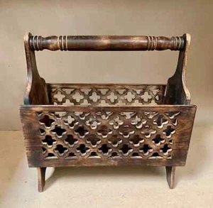 17" Magazine Rack Solid Wood Rustic Newspaper Basket Wooden Foldable Stand - Picture 1 of 9