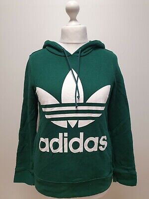 Ee871 Womens Adidas Green Drawstring L/sleeve Sweatshirt Hoodie Uk S 8 Eu 36 • 36€