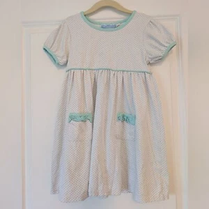 Trotter St Kids | Size 5 | Toddler Girls White Aqua Flowy Polka Dot Pocket Dress - Picture 1 of 5
