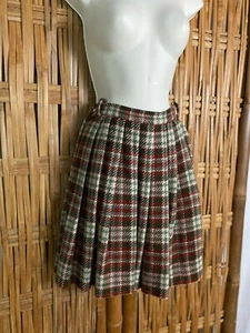 VTG 60s Hand Made Wool Blend Plaid Short Skirt Pleats Kid Junior Smal Woman XS/S - Picture 1 of 8