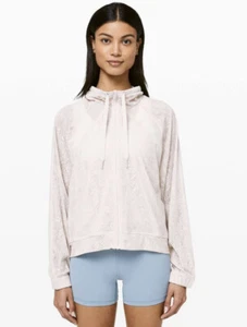 Lululemon tiefgreifende Damenjacke Blumenspitze hellchrom Reißverschluss Größe 4 - Bild 1 von 10