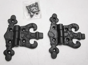 Black T-Strap Door Hinges, 4-1/2" Wrought Iron, Flush Mount w/ Screws, Pack of 2 - Picture 1 of 4