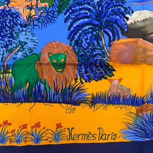 Hermes Carre 90 NUBA MOUNTAIN Bufanda Seda Azul Marino Multicolor De Colección Raro Auténtico - Imagen 1 de 8