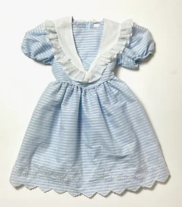 Ruth Of Carolina Girls Dress Sz 6X Blue White Sash Eyelet Embroidery Detail VTG - Picture 1 of 12