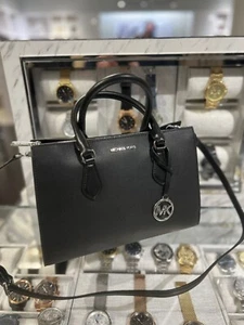 Michael Kors Sheila Silver-Toned Medium Center Zip Crossbody Satchel Bag (Black) - Picture 1 of 16