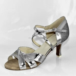 TANZSCHUHE Latein, silber, glitzer, verstellbar, Blätterornamente - Bild 1 von 2