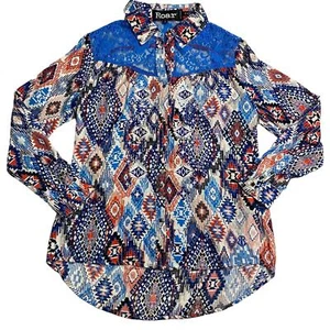 Roar shirt Women’s S top blouse Boho Aztec western mesh open back artsy - Picture 1 of 9