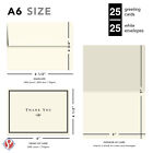 Thank You Greeting Cards and Envelopes, Cream Color, Blank Inside, 25 Per Pack