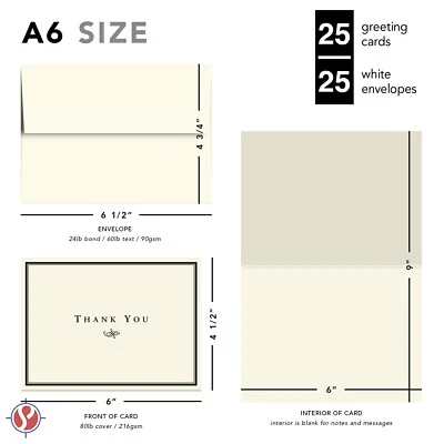 Tarjetas de felicitación y sobres de agradecimiento, color crema, interior en blanco, 25 por paquete Foto 1 de 4