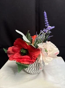 Silk Floral Arrangement 8 Inches Tall With Ceramic Vase - Picture 1 of 6
