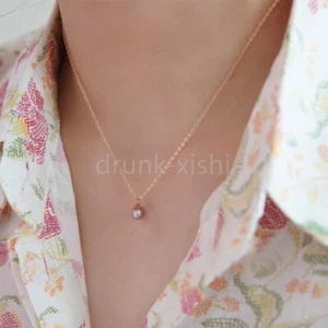 18" Elegant 6-7mm AAA South Sea Round Lavender Pearl Pendant 14k Yellow Gold P - Picture 1 of 5