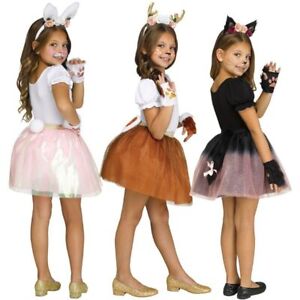 Girls Pretty Kitty Deer Bunny Tutu Ears Tail Mitts Animal Halloween Costume Kit