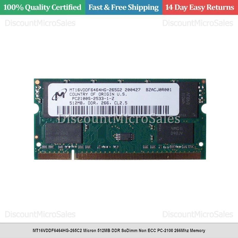 MT16VDDF6464HG-265C2 Micron 512MB DDR SoDimm Non ECC PC-2100 266Mhz Memory - Image 1 of 1