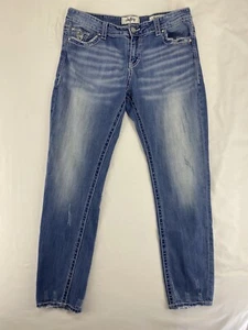 Daytrip Womens Virgo Skinny Jeans 32R Blue Stretch Mid Rise Whiskers Distressed - Picture 1 of 16