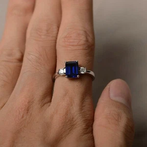 Eccellenti anelli di fidanzamento con zaffiro taglio smeraldo splendido anell... - Foto 1 di 4