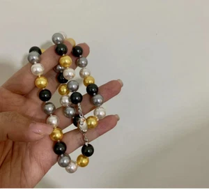 Huge 18"9-10mm natural south sea genuine white gold multicolor pearl necklace - Picture 1 of 2