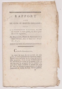 Rapport sur les clubs et sociétés populaires, par Mailhe. 1795. - Picture 1 of 1