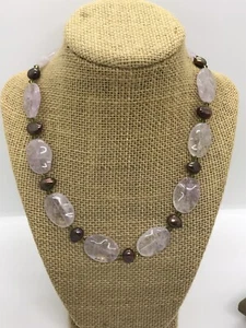 Amethyst and Pearl Necklace Green Crystal Accents 19" Toggle Clasp - Picture 1 of 11