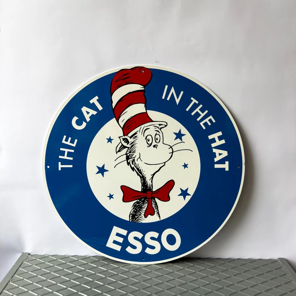 Vintage ESSO ”The Cat in the Hat” Rare Dr. Seuss Heavy Metal Sign - 19.7" (50cm) - Image 1 of 4
