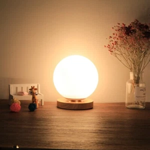 Nordic Glass Shade Table Light Wooden Base Night Light for Bedroom Living Room - Picture 1 of 17