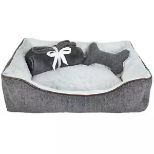 25 Zoll x 19 Zoll - 3-teiliges Hundebett Geschenkset mit Plüsch Knochen Spielzeug Überwurf Decke (Stil auswählen) - Bild 1 von 22