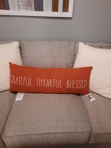 Rae Dunn Decorative Lumbar Pillow Reads Grateful, Thankful & Blessed Fall Colors - Bild 1 von 4