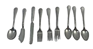 Vintage 9 Pcs Germany Aluminum Child? Condiment? Small Flatware Fork Knife Spoon - Picture 1 of 5