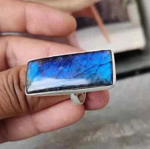 Handmade 925 Sterling Silver Labradorite Gemstone Statement Ring All Size R207 - Picture 1 of 5