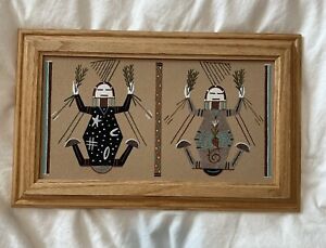 Diné Navajo Sand Painting Framed Signed Mother Earth Father Sky 10x16 EUC