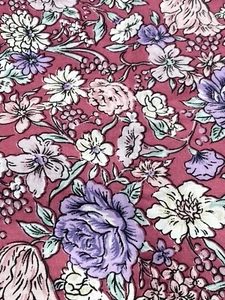 Cotton Fabric Purple Pink Flowers on Mauve 3 Yards x 43" Width - Picture 1 of 3