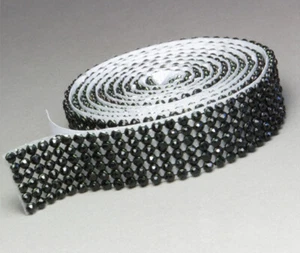 JET Mesh Strassband SS8 Borte SELBSTKLEBEND 2cm 6 Reihen Strasssteine Schwarz - Picture 1 of 12