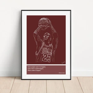 Michael Jordan Sketch Art Print Poster + Quotes (motivational, basketball, gym) - Picture 1 of 5