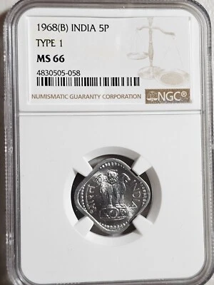 India 5 Paise 1968B Type 1 NGC MS 66 - Image 1 of 2