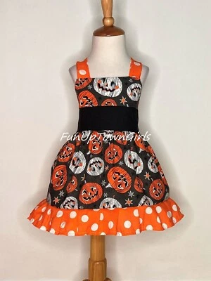 GIRLS FALL HALLOWEEN LANTER JACK PUMPKINS JUMPER  DRESS FROM 12M TO 6Y - Image 1 of 2