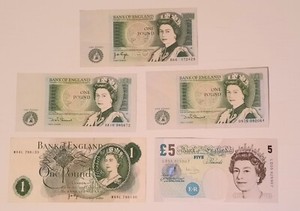 GB £1 notes x 4 & £5 note. excellent condition