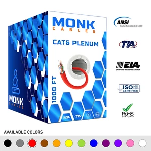 Cat6 Plenum 1000ft Cable Bulk CMP Internet Wire 23AWG 550MHz UTP Ethernet Red - Picture 1 of 6