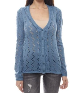 Damen Strickjacke, Ajourstrick-Jacke, durchbrochenes Muster, Blau, Größe 40/42 - Bild 1 von 4