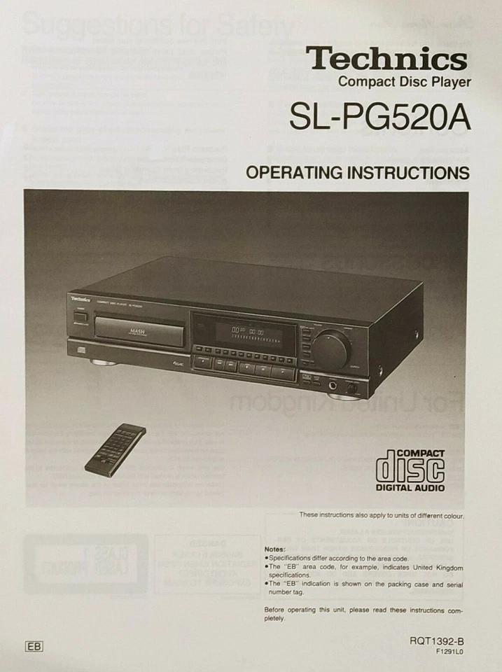 Technics SL-PG520A Compact Disc CD Player - Operating Instructions - USER MANUAL - Image 1 of 1