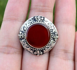 Roter Karneel Stein Ring Kuchi ethnisch Böhmisch Silber Vintage Schmuck Stamm - Bild 1 von 6