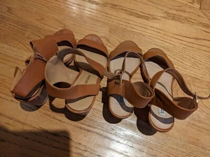 2 Lot Women's Sandals Lucky Brand Brown 6.5 Leather Steve Madden high heels - Picture 1 of 4