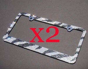 Popular 7 Rows ZEBRA Bling Diamond Crystal License Plate Frame X 2 frames - Bild 1 von 2