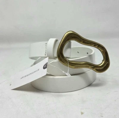 Nuevo 3X Linea Pelle - Anthropologie Escultural Hebilla Cinturón Cuero en Crema Foto 1 de 4