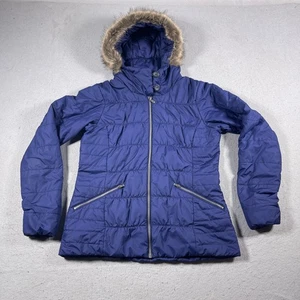 Columbia Giacca Donna M Blu Termica Bobina Ecopelliccia Cappuccio Cappotto Invernale Isolato - Foto 1 di 10