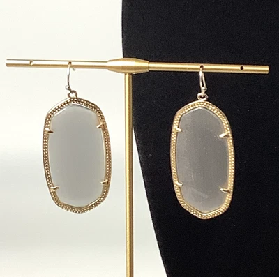 Kendra Scott Danielle Gold Slate Grey Cats Eye Stone Earrings Dangle Drop 2" - Image 1 of 4