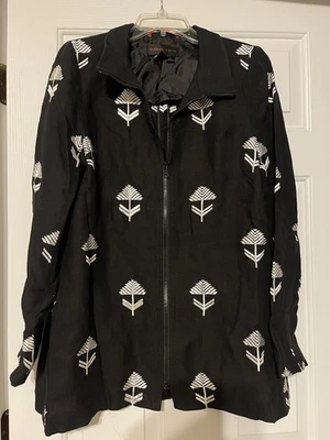 Chaqueta Blazer Nina McLemore Lino Talla 6/8 Negro Blanco Costuras Geométricas Foto 1 de 4