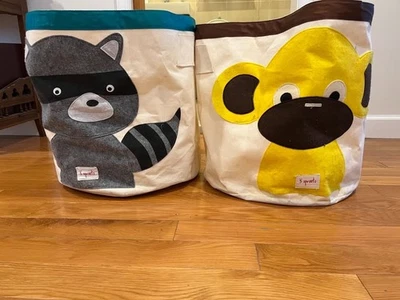 3 Sprouts Canvas Storage Bins Laundry Toy Basket Kids set of  2 Elephant & Owl - Image 1 of 4